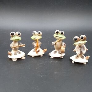 4 Vintage 50's Mid Century Musical Shell Frogs Turtle Statues Figurines Taiwan